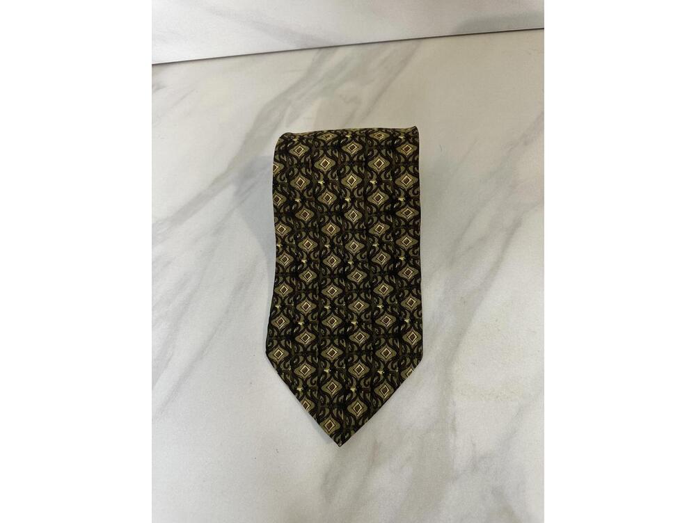 Vintage J. Garcia artsy brown/gold geometric 'Facet 2' Collection 21 silk neckie